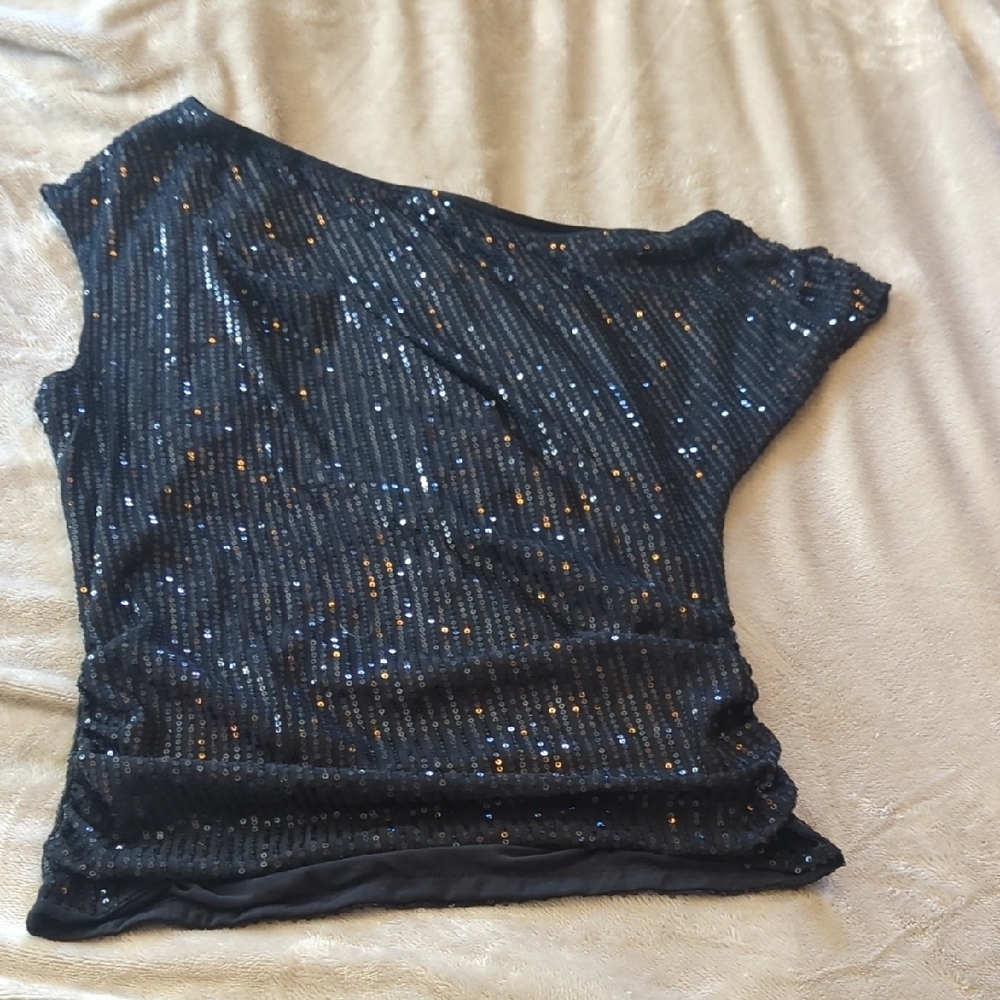 Sequin Black Off One ShoulderTop